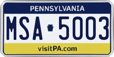 PA license plate MSA5003
