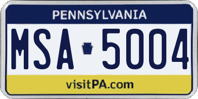 PA license plate MSA5004