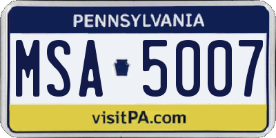 PA license plate MSA5007