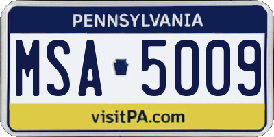 PA license plate MSA5009