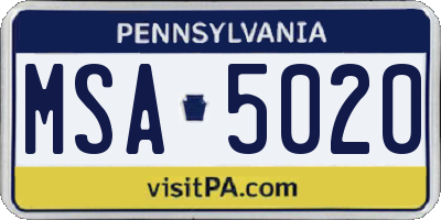 PA license plate MSA5020