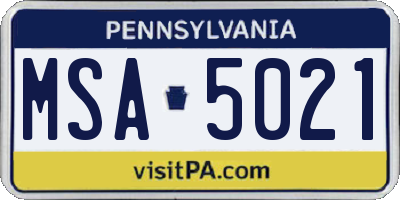 PA license plate MSA5021