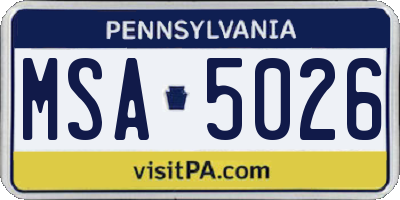 PA license plate MSA5026