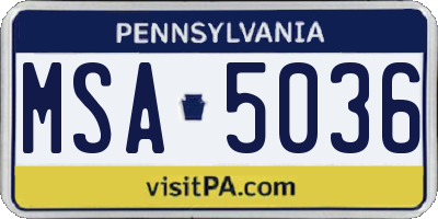 PA license plate MSA5036