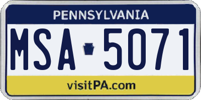 PA license plate MSA5071