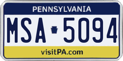 PA license plate MSA5094