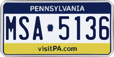 PA license plate MSA5136