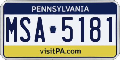 PA license plate MSA5181