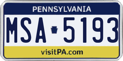PA license plate MSA5193