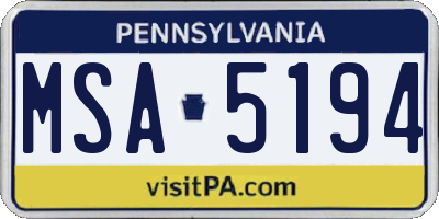 PA license plate MSA5194