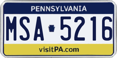 PA license plate MSA5216