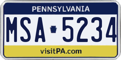 PA license plate MSA5234