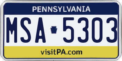 PA license plate MSA5303