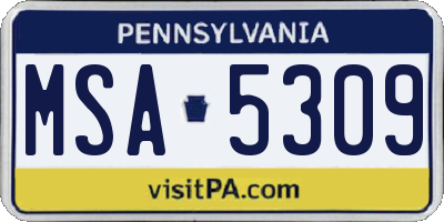 PA license plate MSA5309