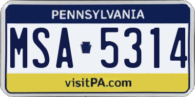 PA license plate MSA5314