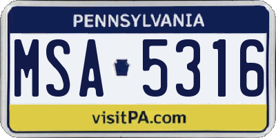 PA license plate MSA5316