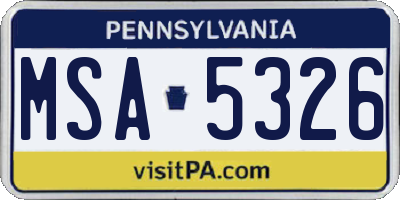 PA license plate MSA5326
