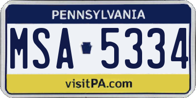 PA license plate MSA5334