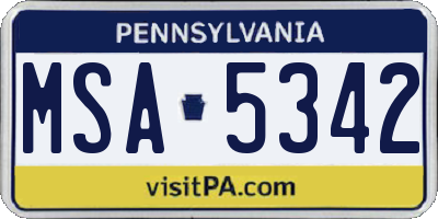 PA license plate MSA5342