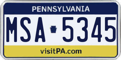 PA license plate MSA5345