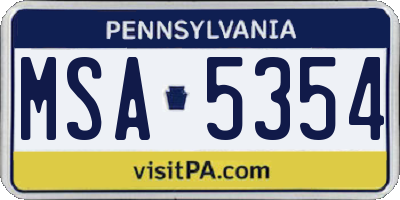 PA license plate MSA5354