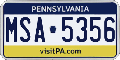 PA license plate MSA5356
