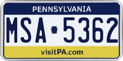 PA license plate MSA5362