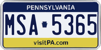 PA license plate MSA5365