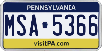 PA license plate MSA5366