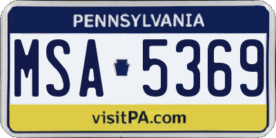 PA license plate MSA5369