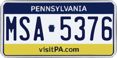 PA license plate MSA5376