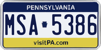 PA license plate MSA5386