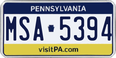 PA license plate MSA5394