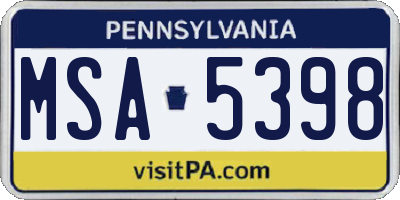PA license plate MSA5398