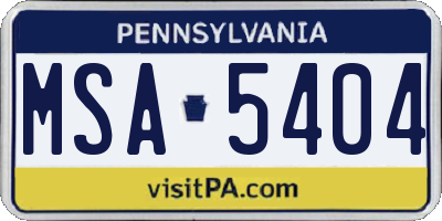 PA license plate MSA5404