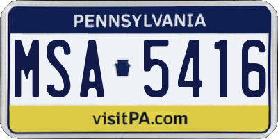 PA license plate MSA5416