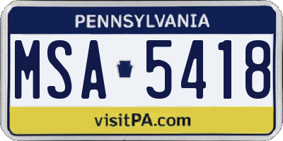 PA license plate MSA5418