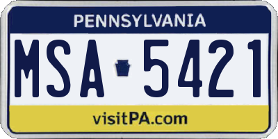 PA license plate MSA5421