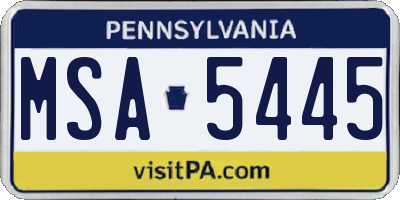 PA license plate MSA5445