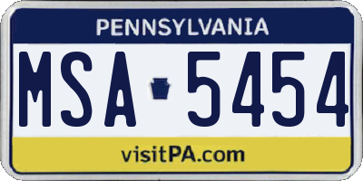 PA license plate MSA5454