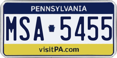 PA license plate MSA5455