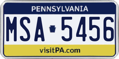 PA license plate MSA5456