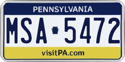 PA license plate MSA5472