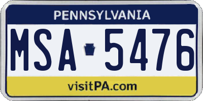 PA license plate MSA5476