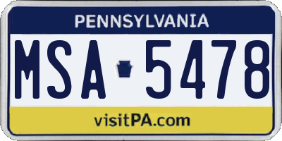 PA license plate MSA5478
