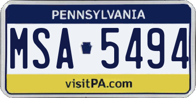 PA license plate MSA5494