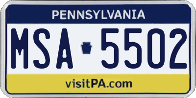 PA license plate MSA5502