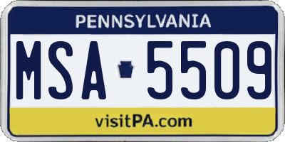 PA license plate MSA5509