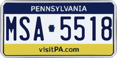 PA license plate MSA5518