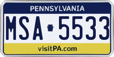 PA license plate MSA5533